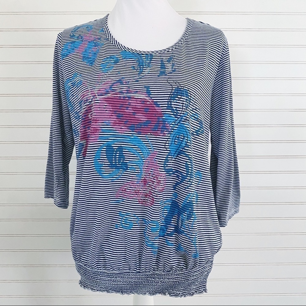 Striped‎ nautical Butterfly print blouse Size Large
